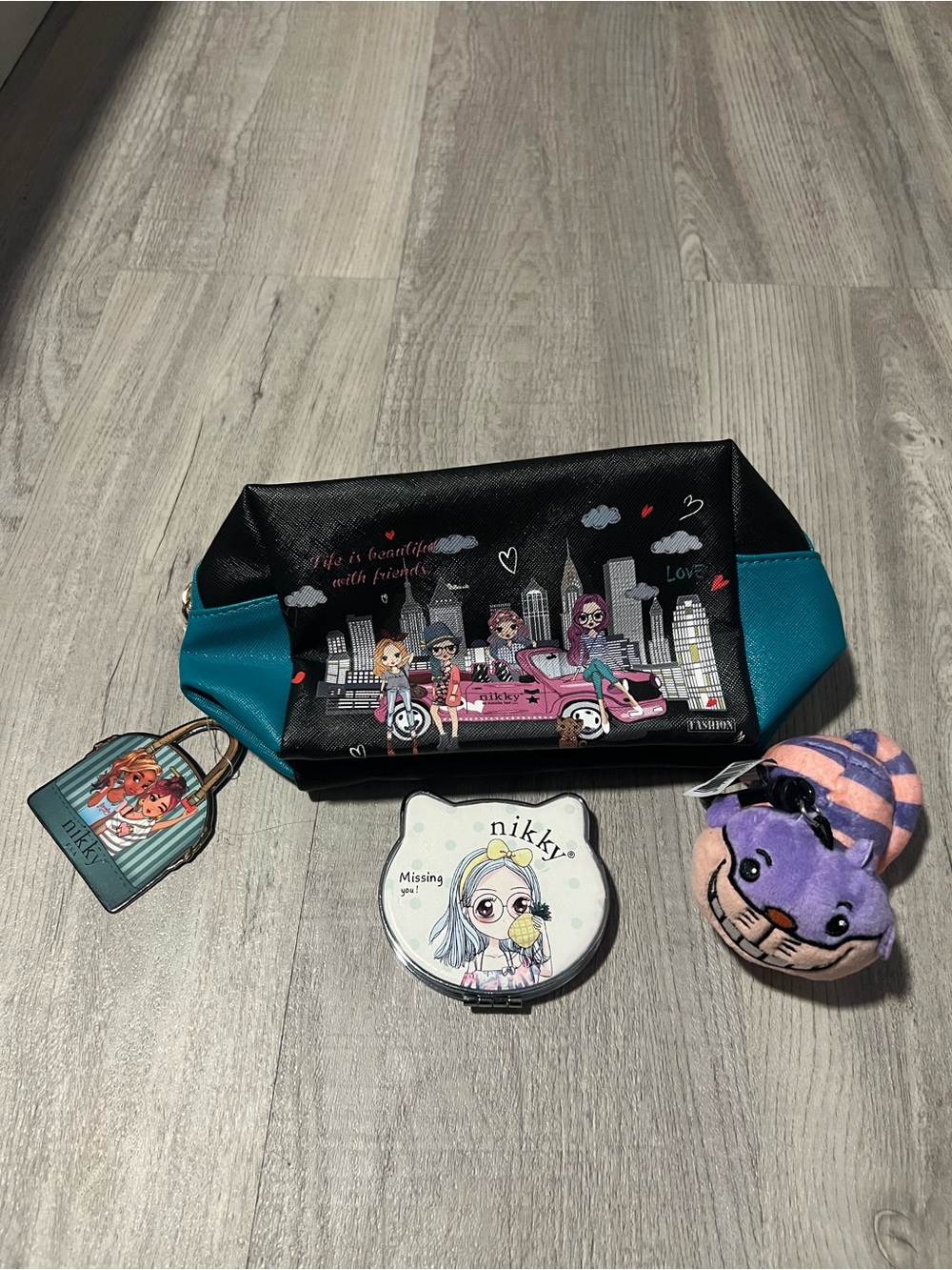 Nikky Black & Teal Cosmetic Pouch